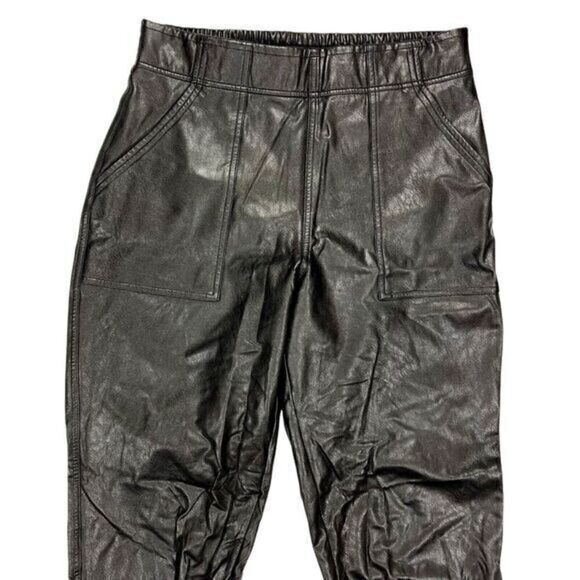Spanx Faux Leather Joggers Womens Small Black Elastic Waist Pocket Stretch Pants - Picture 3 of 16